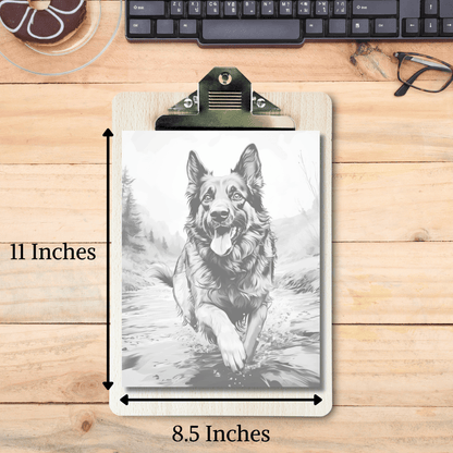 Realistic German Shepherd Coloring Book, 20 Dogs Grayscale Coloring Pages