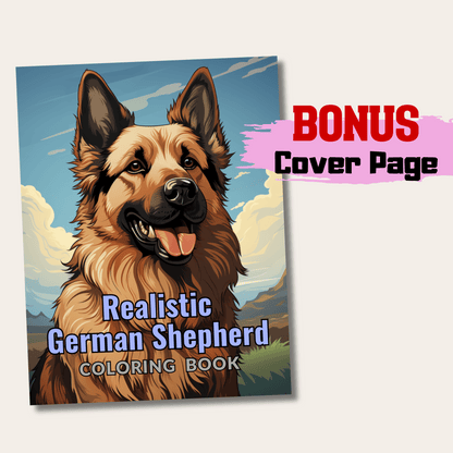 Realistic German Shepherd Coloring Book, 20 Dogs Grayscale Coloring Pages