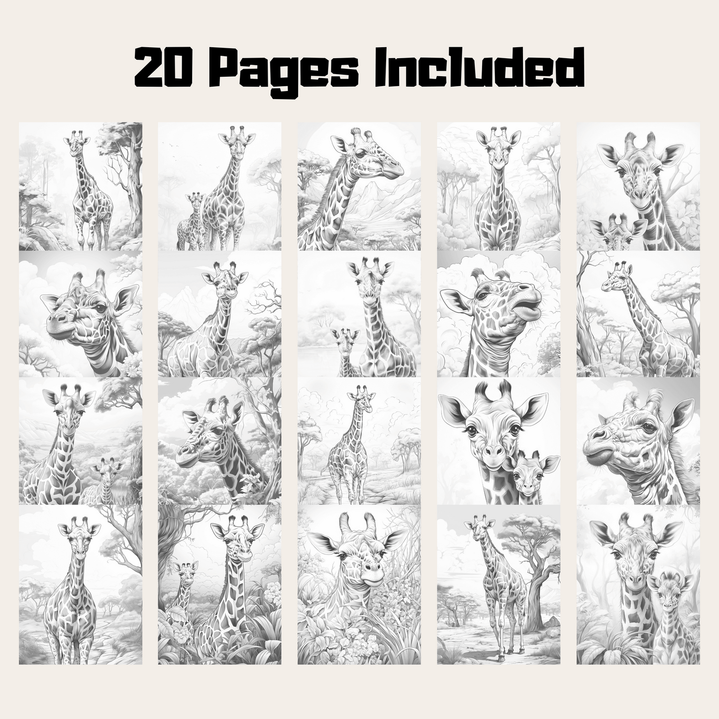 Realistic Giraffe Coloring Book 1: Giraffes 20 Pages Included