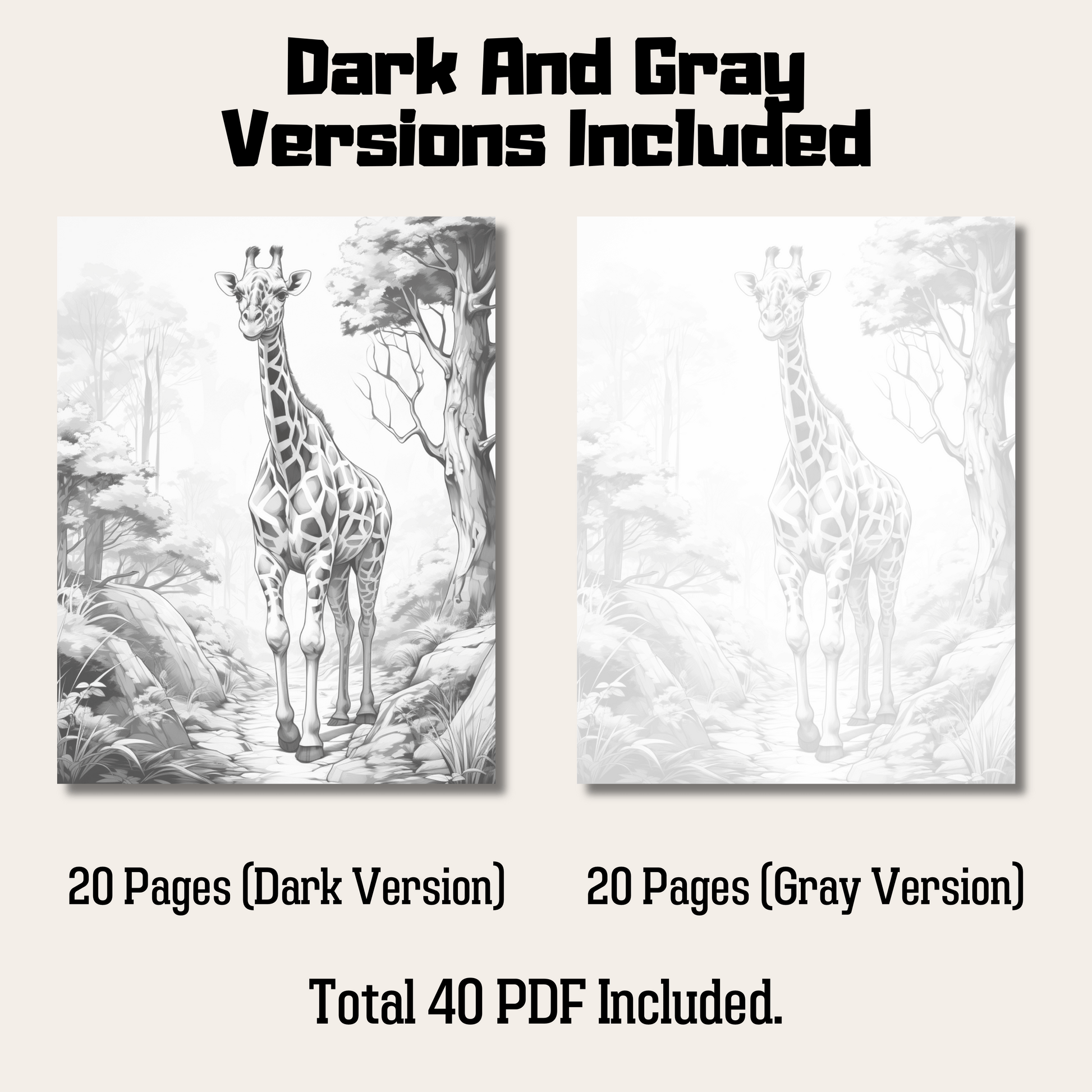 Realistic Giraffe Coloring Book 1: Giraffe Dark And Gray Versions Demo