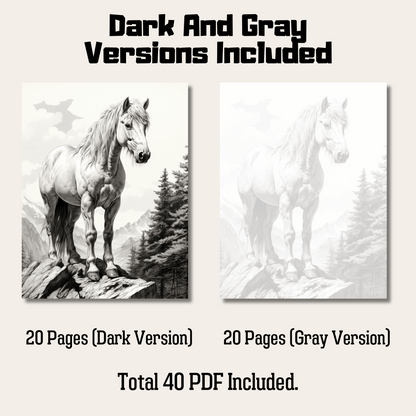 Realistic Horse Coloring Book 1: Horse Dark And Gray Versions Demo