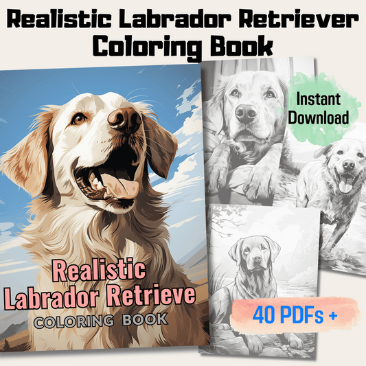 Realistic Labrador Retriever Coloring Book, 20 Dogs Grayscale Coloring Pages