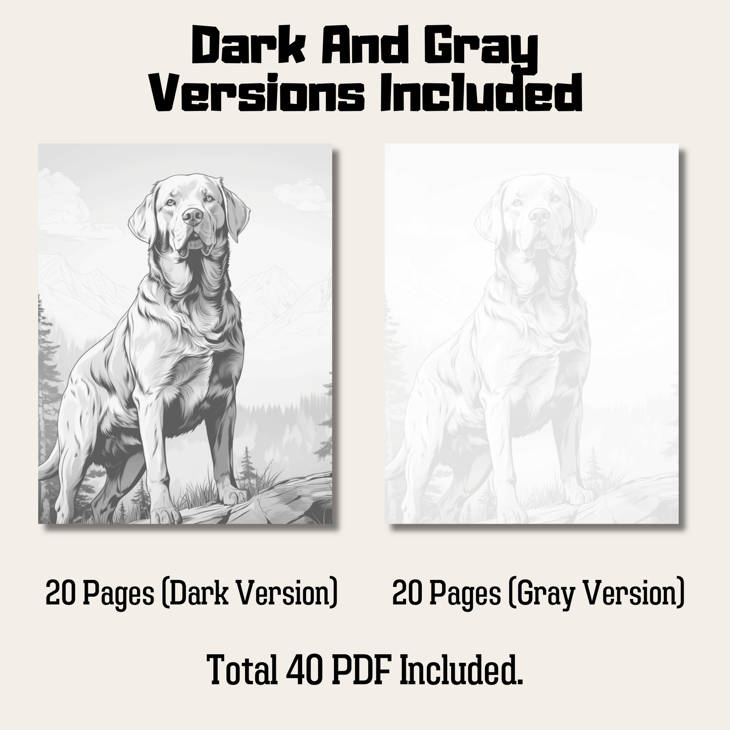 Realistic Labrador Retriever Coloring Book, 20 Dogs Grayscale Coloring Pages