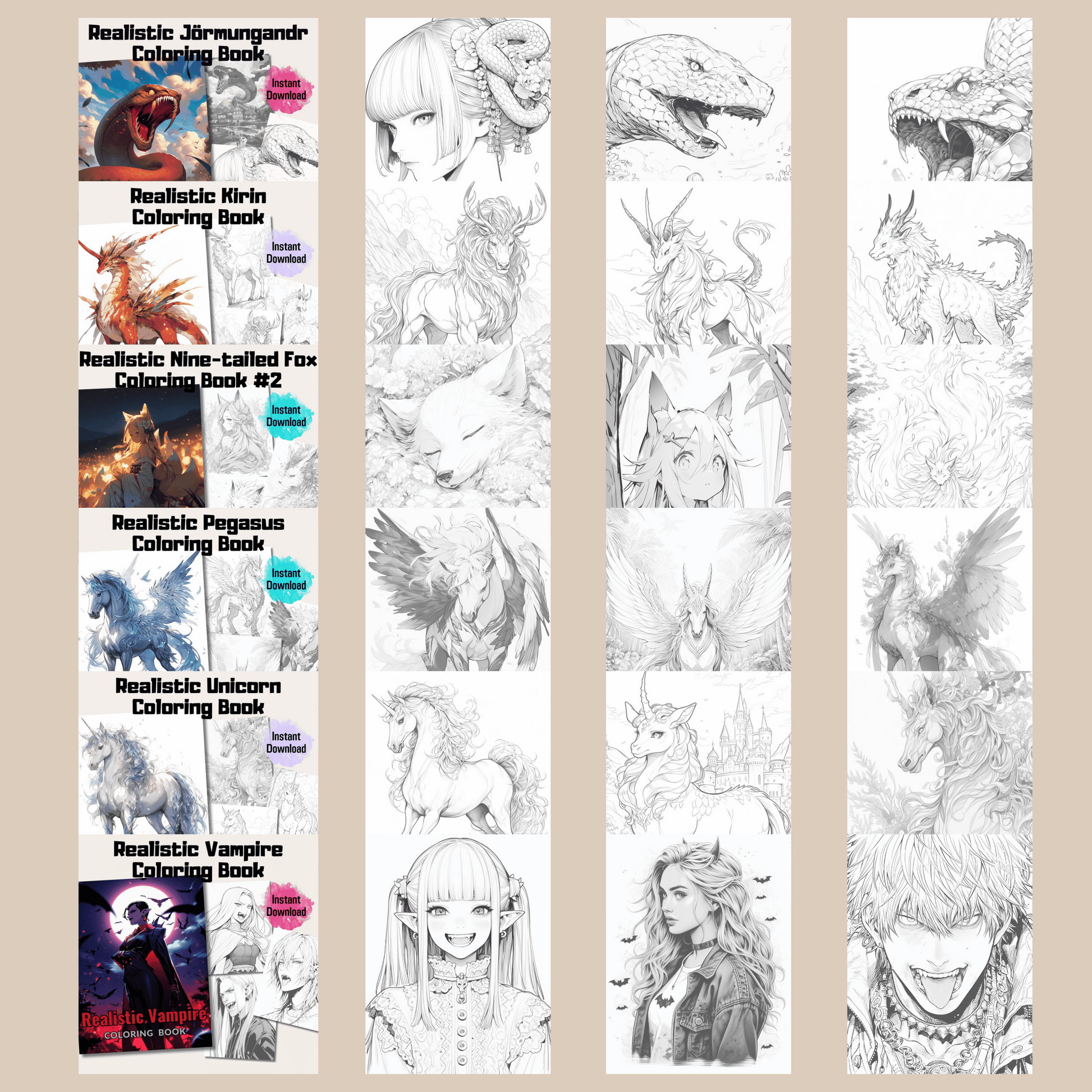 Realistic Legendary Creature Coloring Book Bundle 2: Legendary Creatures 200 Pages Included