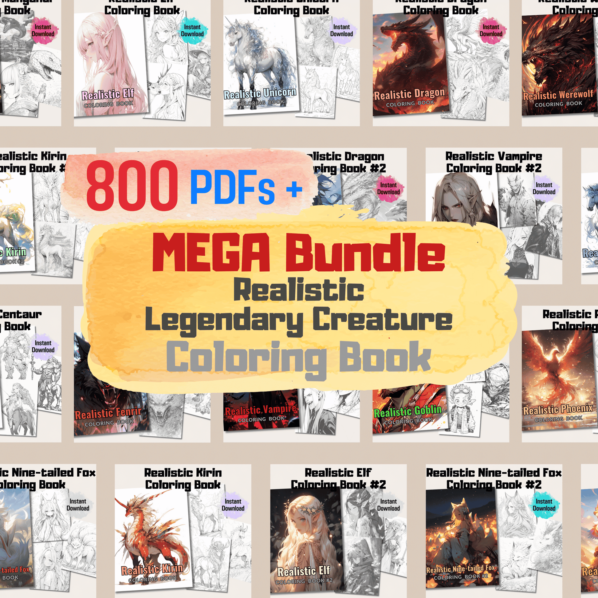 Realistic Legendary Creature Coloring Book Mega Bundle: Legendary Creatures