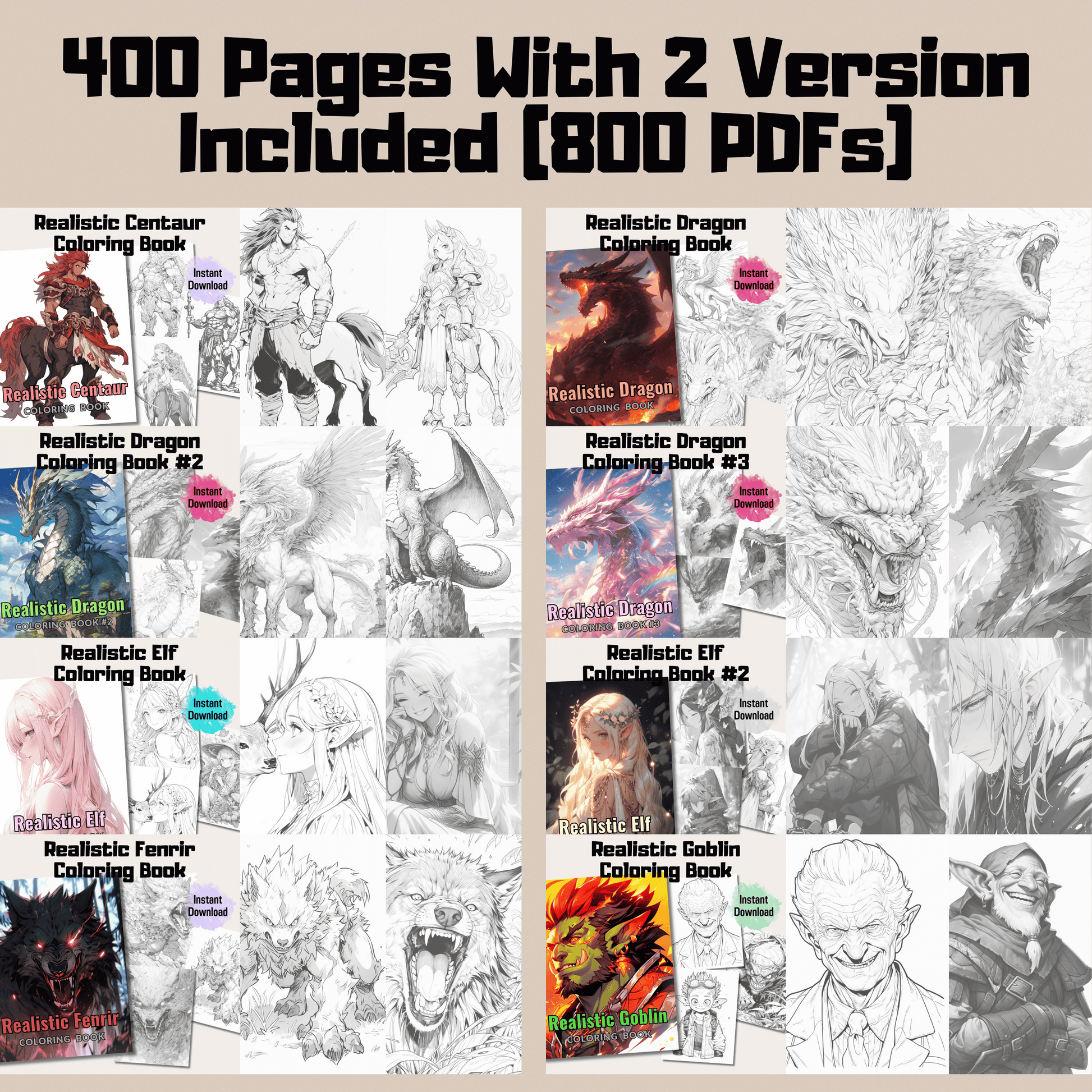 Realistic Legendary Creature Coloring Book Mega Bundle: Legendary Creatures 400 Pages Included