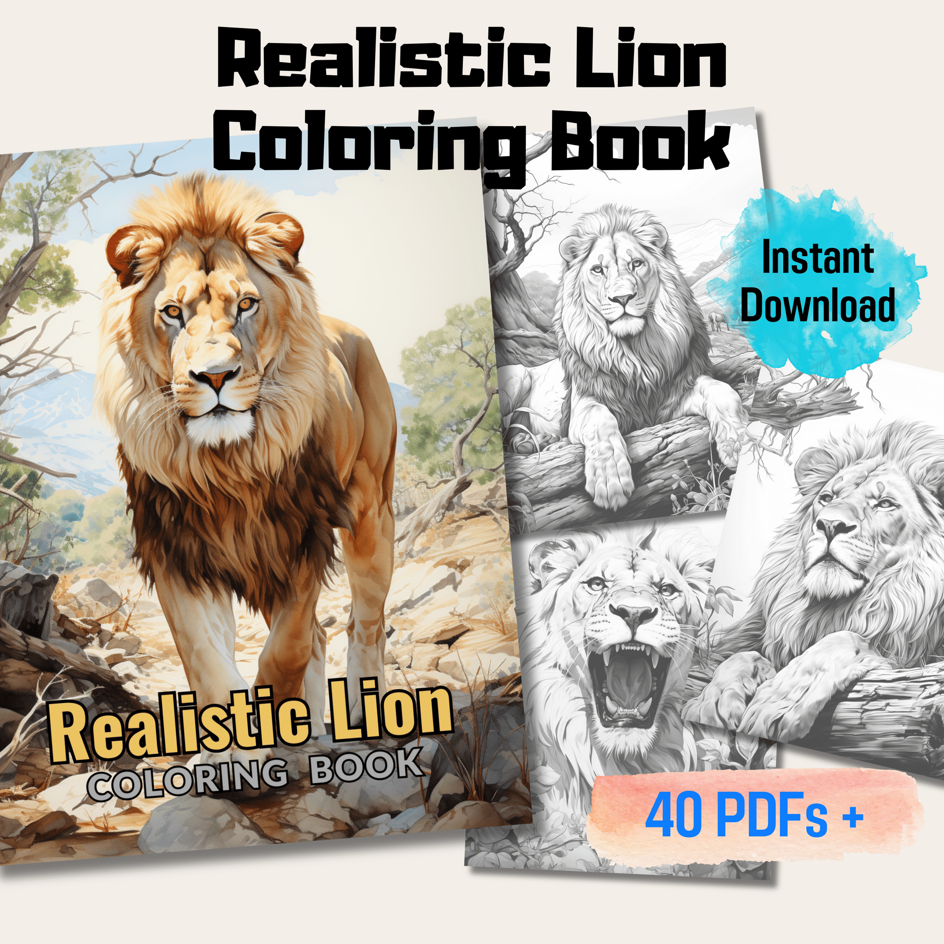 Lion Coloring Book Page Instant Download 