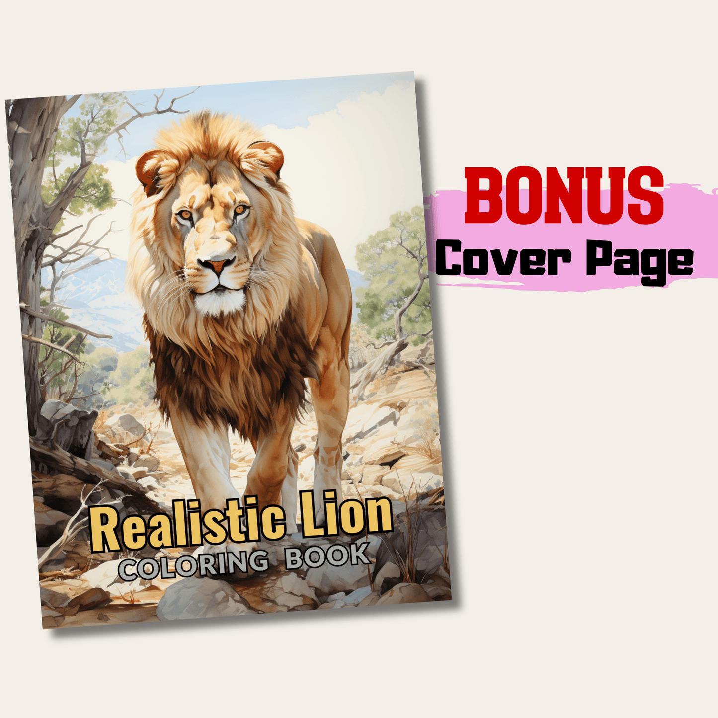 Realistic Lion Coloring Book 1: Lion Cover Page