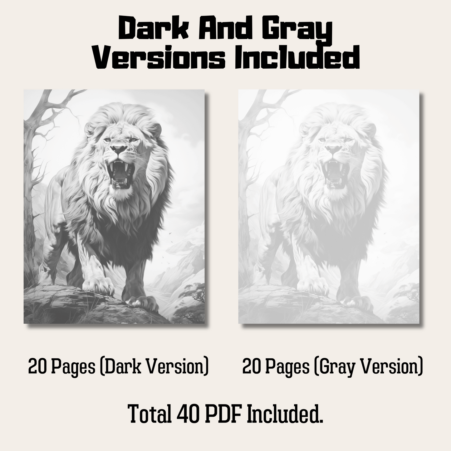 Realistic Lion Coloring Book 1: Lion Dark And Gray Versions Demo