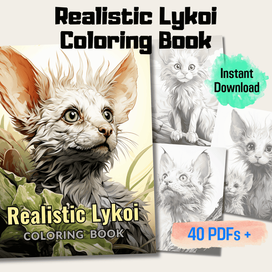 Realistic Lykoi Coloring Book, 20 Detailed Werewolf Cat Grayscale Coloring Pages PDF