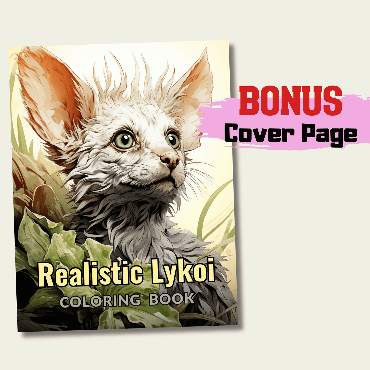 Realistic Lykoi Coloring Book, 20 Detailed Werewolf Cat Grayscale Coloring Pages PDF