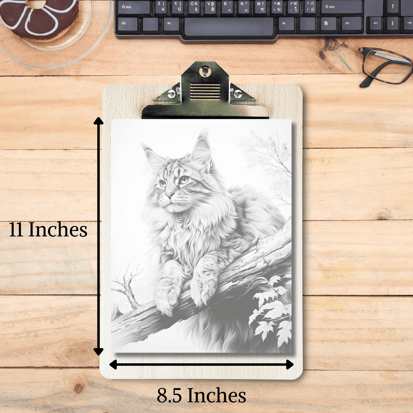 Realistic Maine Coon Coloring Book, 20 Maine Coon Grayscale Coloring Pages