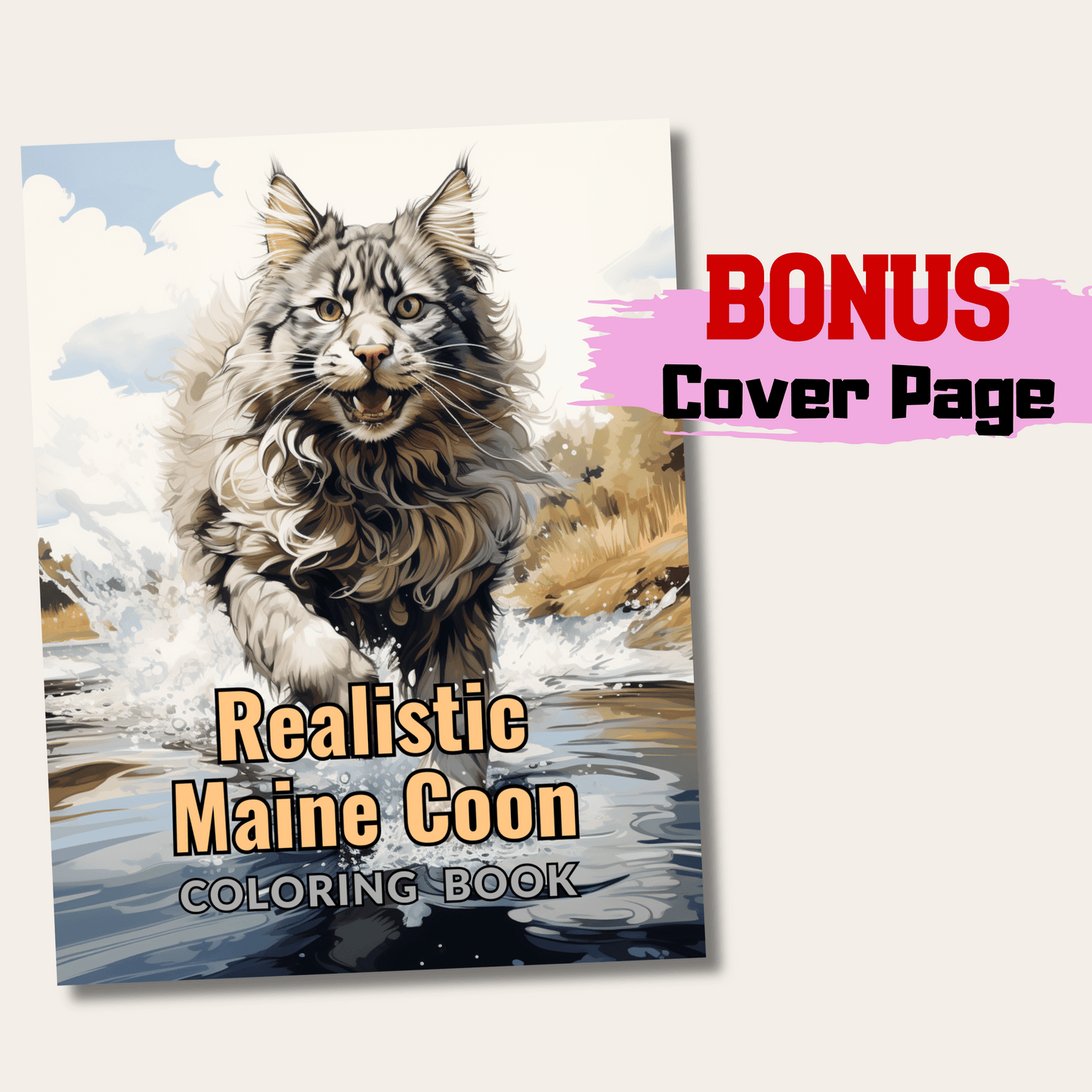 Realistic Maine Coon Coloring Book, 20 Maine Coon Grayscale Coloring Pages