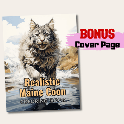 Realistic Maine Coon Coloring Book, 20 Maine Coon Grayscale Coloring Pages