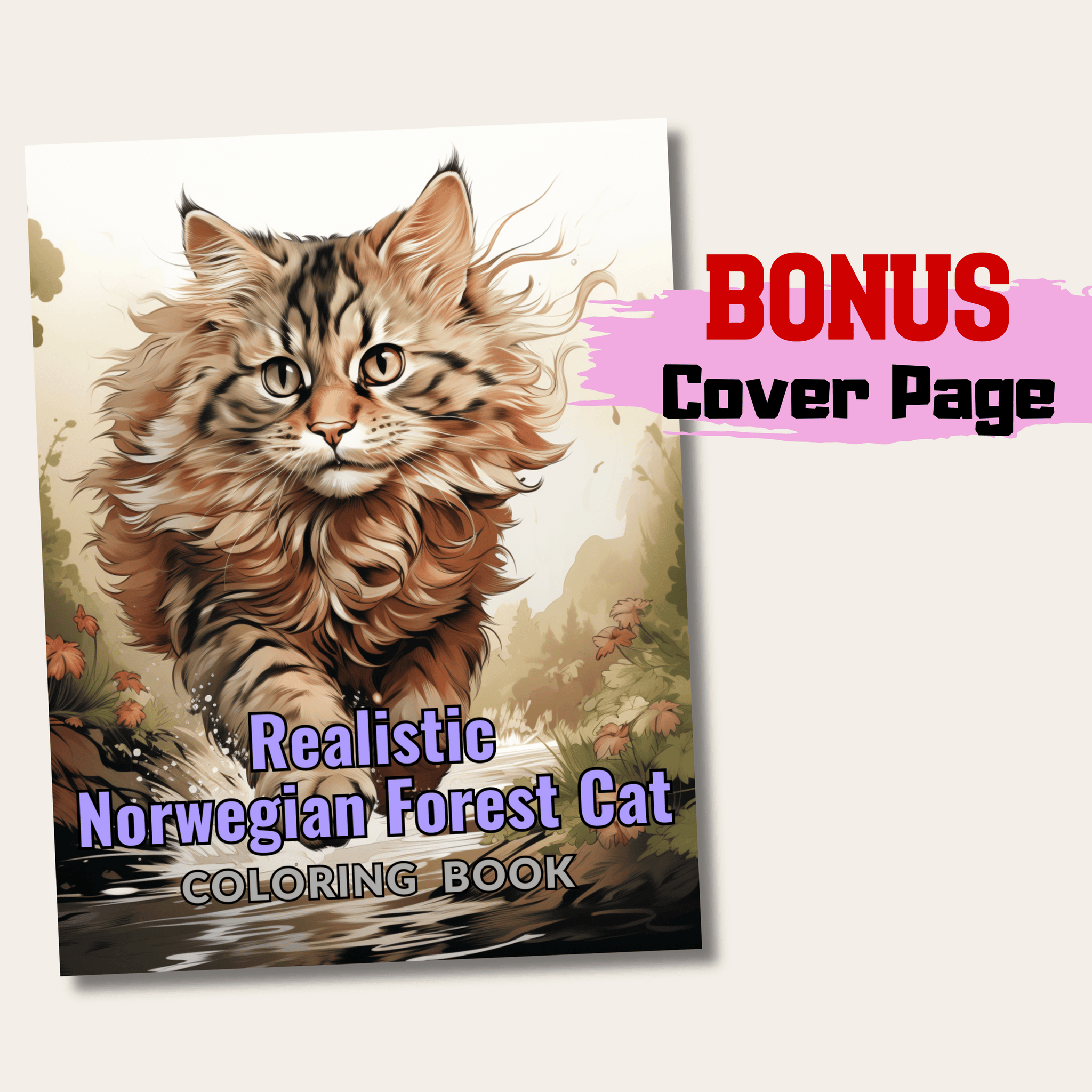 Realistic Norwegian Forest Cat Coloring Book, 20 Norwegian Forest Cat ...
