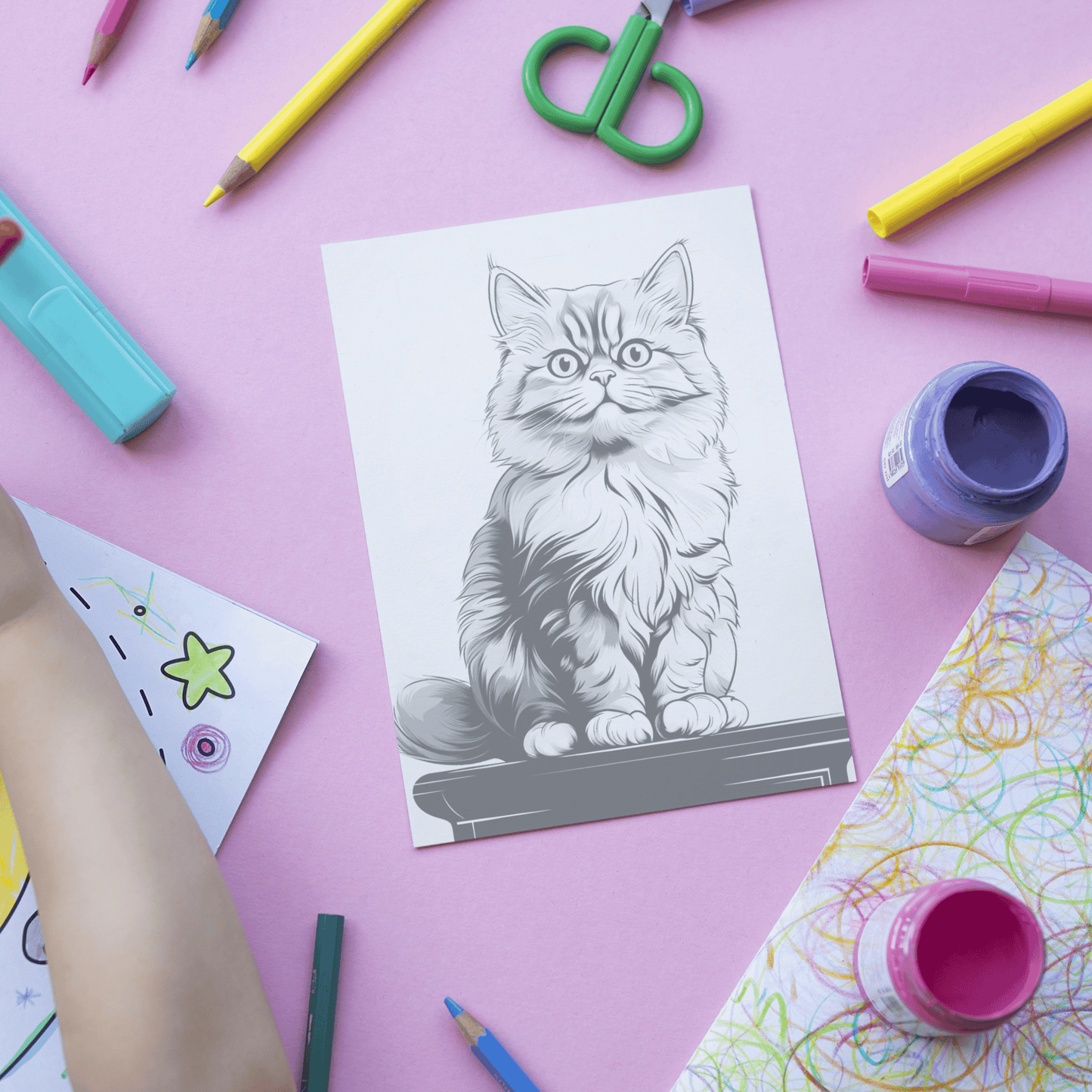 Realistic Persian Cat Coloring Book, 20 Persian Cat Grayscale Coloring Pages for All Age