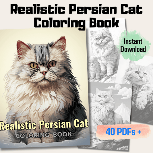 Realistic Persian Cat Coloring Book, 20 Persian Cat Grayscale Coloring Pages for All Age