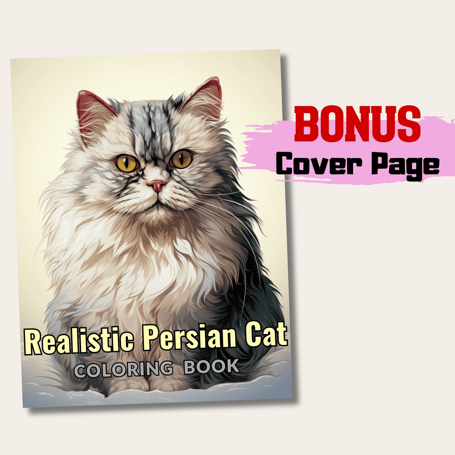 Realistic Persian Cat Coloring Book, 20 Persian Cat Grayscale Coloring Pages for All Age