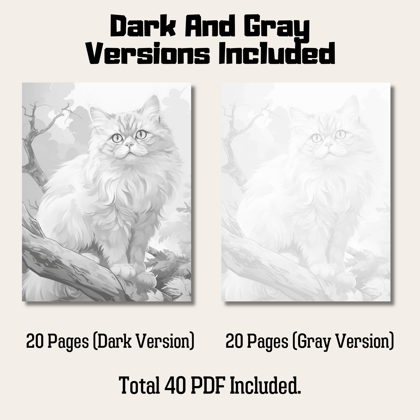 Realistic Persian Cat Coloring Book, 20 Persian Cat Grayscale Coloring Pages for All Age