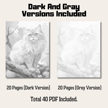 Realistic Persian Cat Coloring Book, 20 Persian Cat Grayscale Coloring Pages for All Age