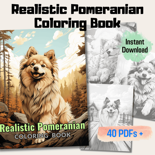 Realistic Pomeranian Coloring Book, Pomeranian Grayscale Coloring Pages for All Ages