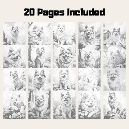 Realistic Pomeranian Coloring Book, Pomeranian Grayscale Coloring Pages for All Ages
