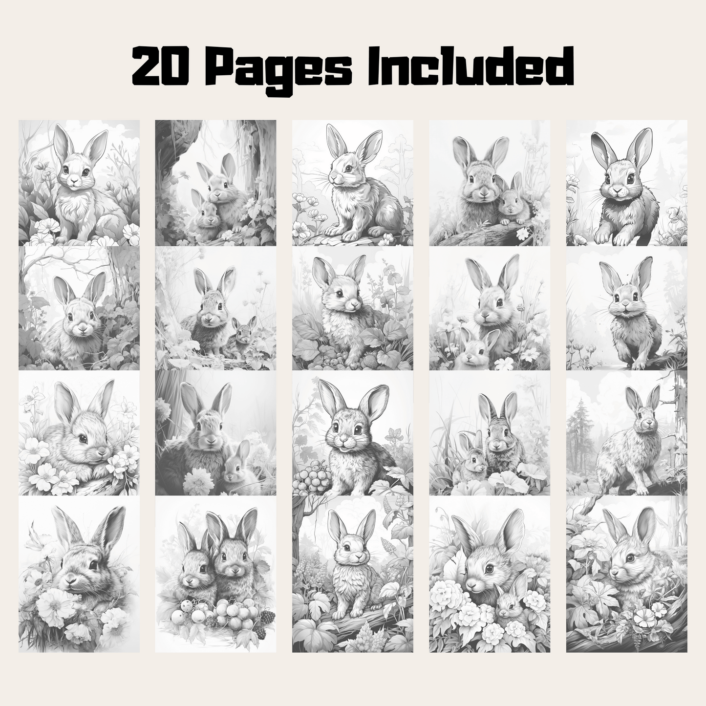 Realistic Rabbit Coloring Book 1: Rabbits 20 Pages Included