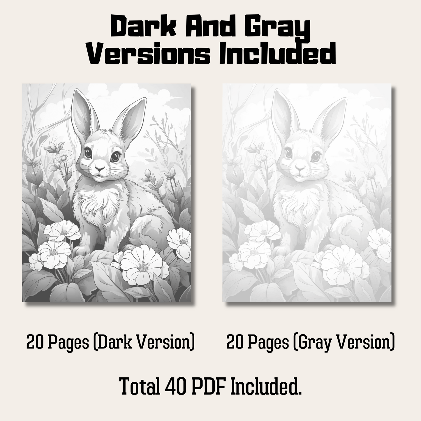 Realistic Rabbit Coloring Book 1: Rabbit Dark And Gray Versions Demo