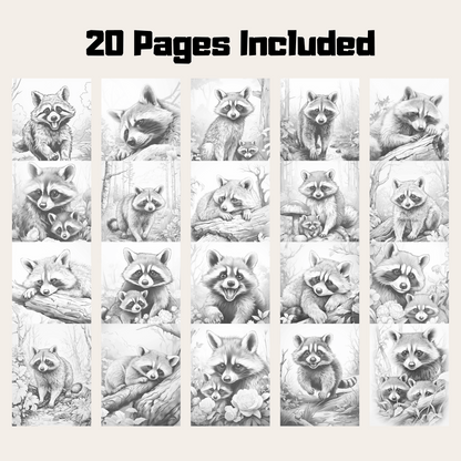 Realistic Raccoon Coloring Book 1: Raccoons 20 Pages Included