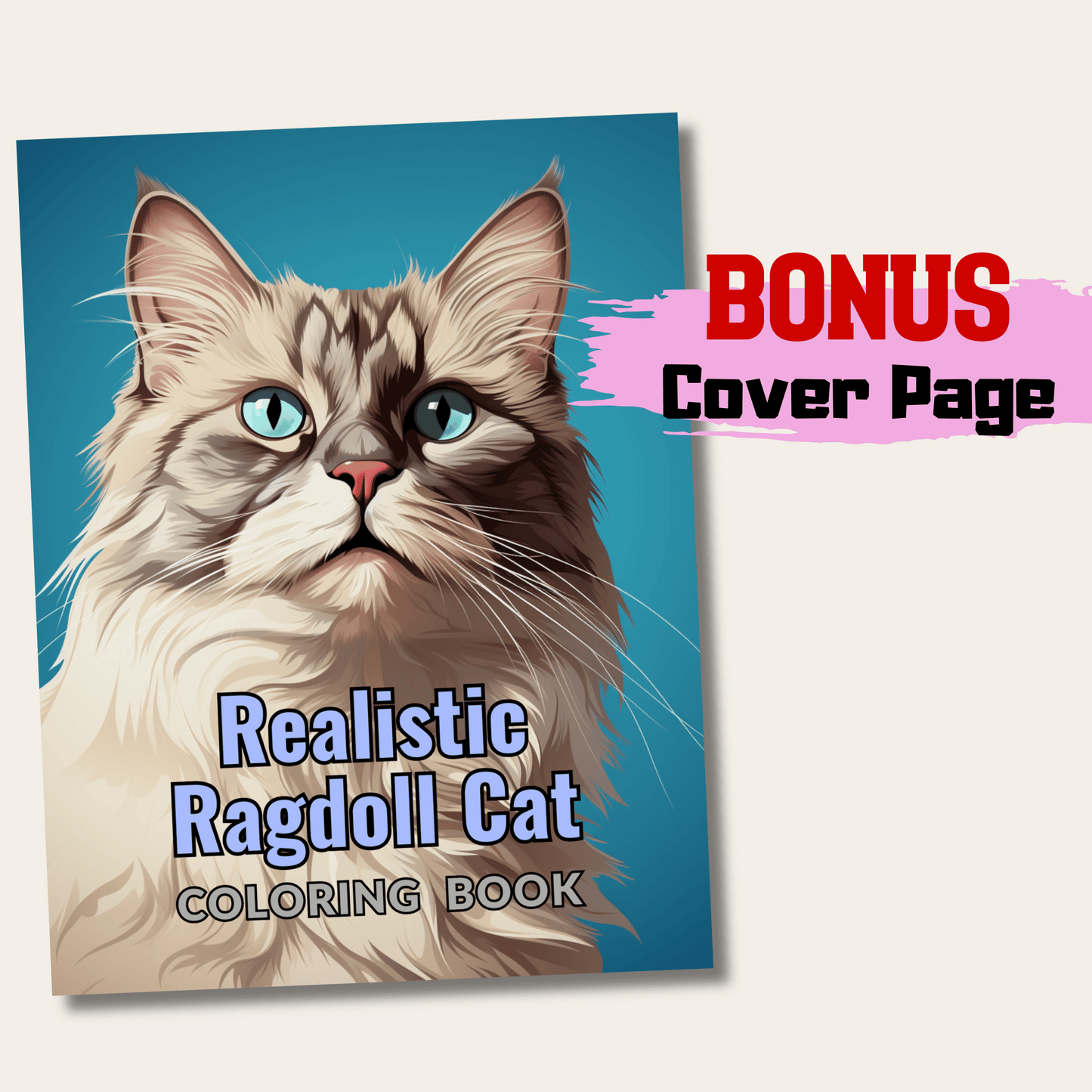 Realistic Ragdoll Cat Coloring Book, 20 Ragdoll Cat Grayscale Coloring Pages