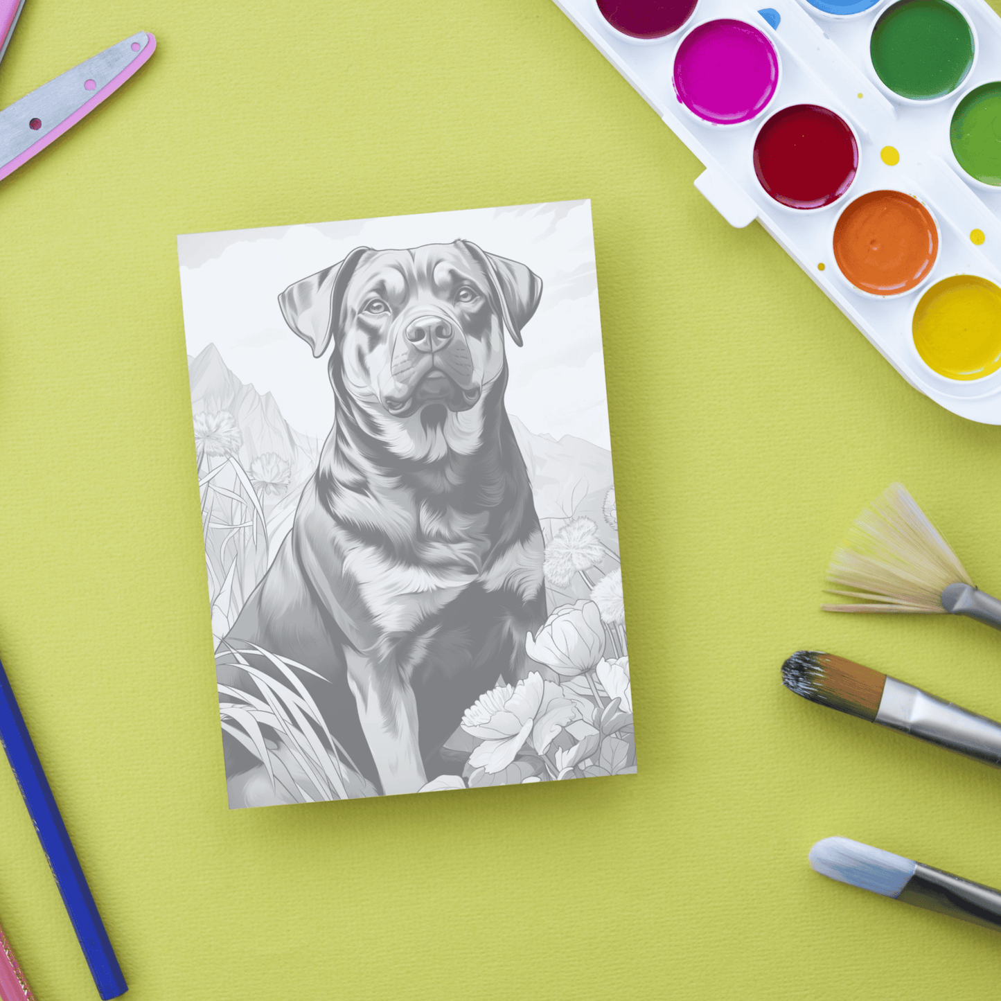 Realistic Rottweiler Coloring Book, Rottweiler Grayscale Coloring Pages for Adults and Kids
