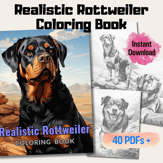 Realistic Rottweiler Coloring Book, Rottweiler Grayscale Coloring Pages for Adults and Kids