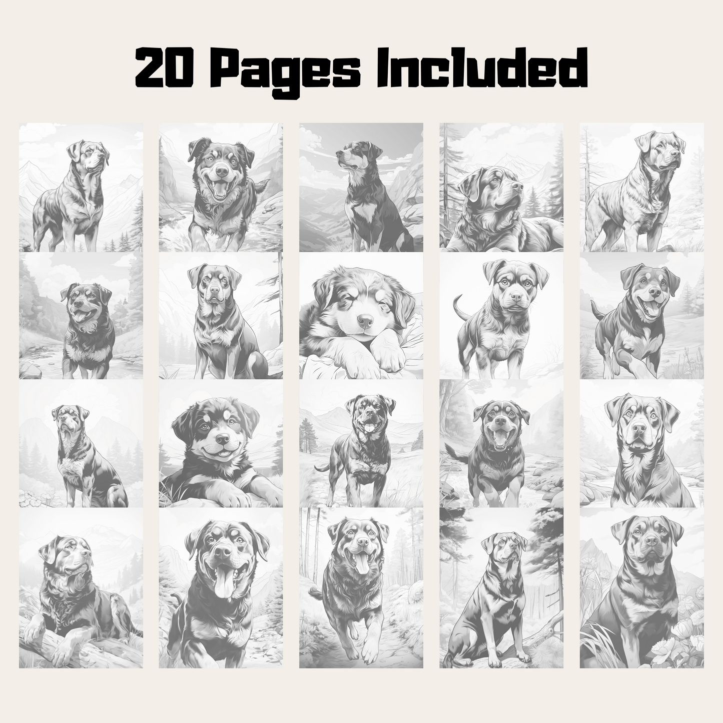 Realistic Rottweiler Coloring Book, Rottweiler Grayscale Coloring Pages for Adults and Kids