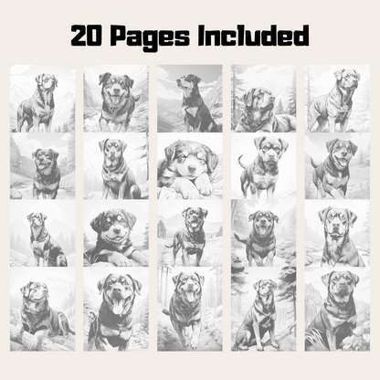 Realistic Rottweiler Coloring Book, Rottweiler Grayscale Coloring Pages for Adults and Kids