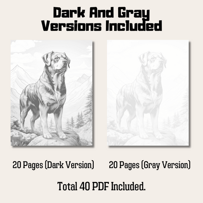 Realistic Rottweiler Coloring Book, Rottweiler Grayscale Coloring Pages for Adults and Kids