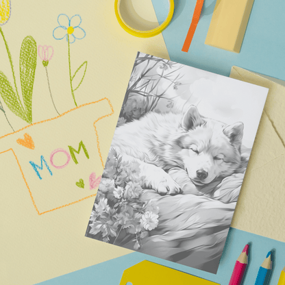 Realistic Samoyed Coloring Book, Samoyed Grayscale Coloring Pages