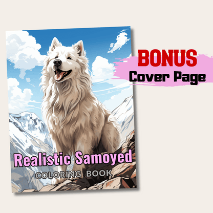 Realistic Samoyed Coloring Book, Samoyed Grayscale Coloring Pages