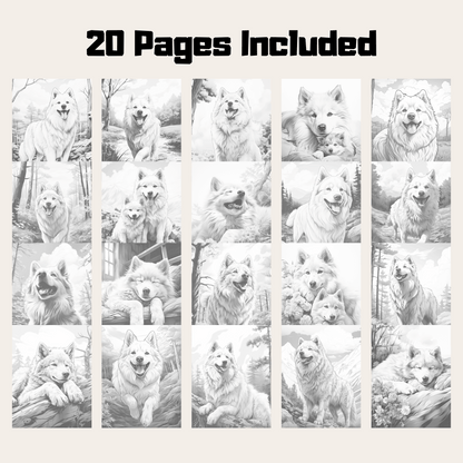 Realistic Samoyed Coloring Book, Samoyed Grayscale Coloring Pages