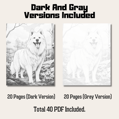 Realistic Samoyed Coloring Book, Samoyed Grayscale Coloring Pages