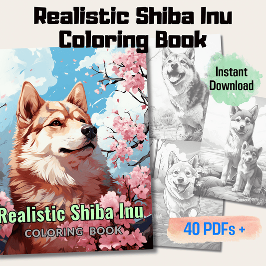 Realistic Shiba Inu Coloring Book, 20 Shiba Inu Grayscale Coloring Pages for All Ages