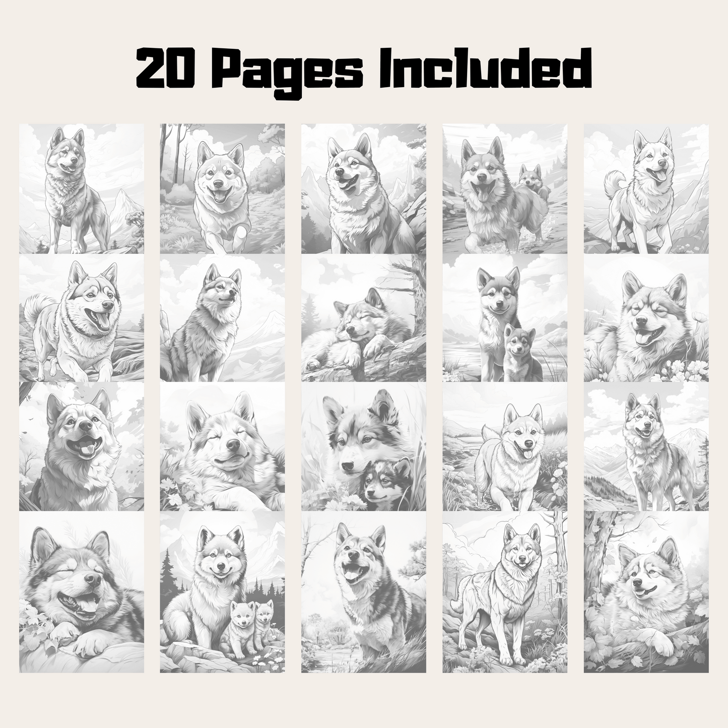 Realistic Shiba Inu Coloring Book, 20 Shiba Inu Grayscale Coloring Pages for All Ages