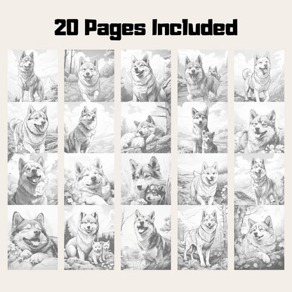 Realistic Shiba Inu Coloring Book, 20 Shiba Inu Grayscale Coloring Pages for All Ages