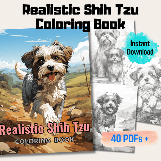 Realistic Shih Tzu Coloring Book, Shih Tzu Grayscale Coloring 20 Pages for Adults and Kids