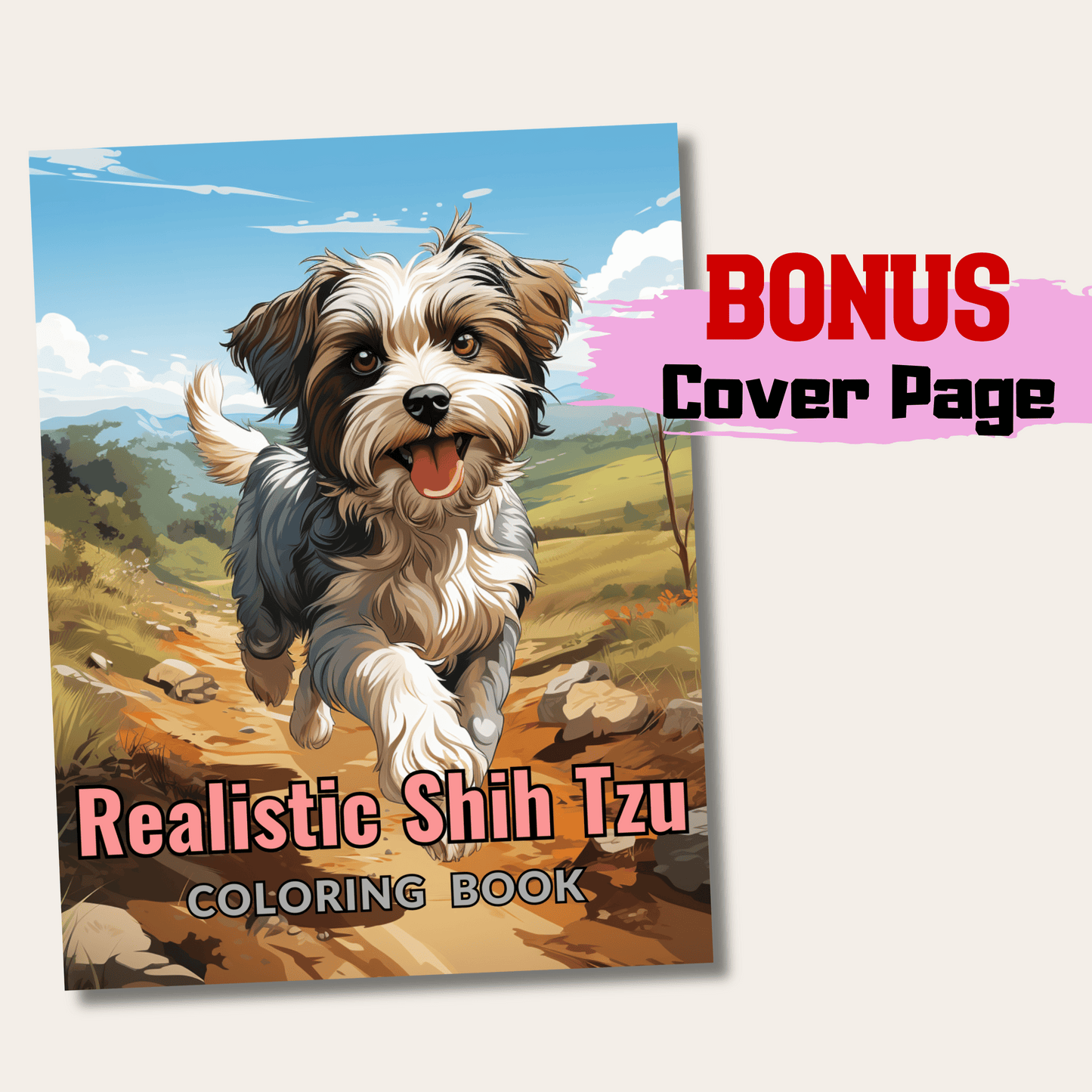 Realistic Shih Tzu Coloring Book, Shih Tzu Grayscale Coloring 20 Pages for Adults and Kids