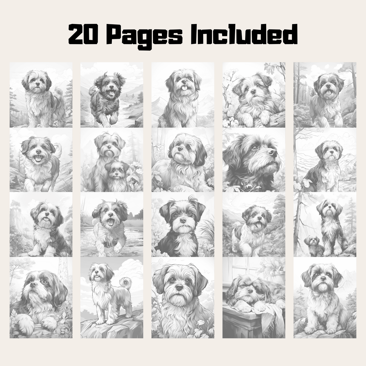 Realistic Shih Tzu Coloring Book, Shih Tzu Grayscale Coloring 20 Pages for Adults and Kids