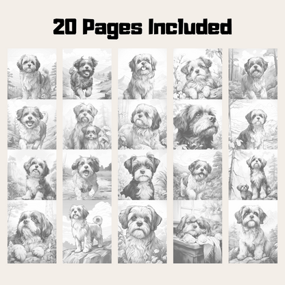 Realistic Shih Tzu Coloring Book, Shih Tzu Grayscale Coloring 20 Pages for Adults and Kids