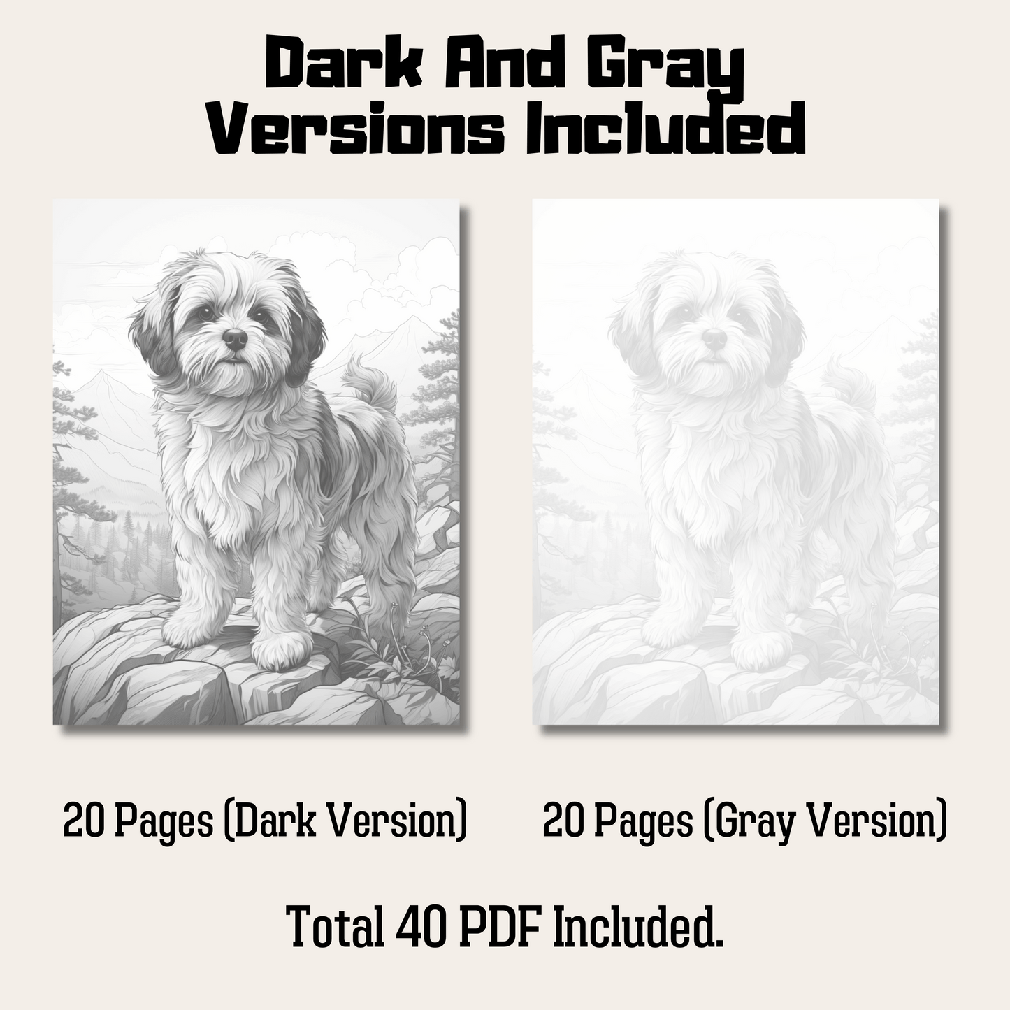 Realistic Shih Tzu Coloring Book, Shih Tzu Grayscale Coloring 20 Pages for Adults and Kids