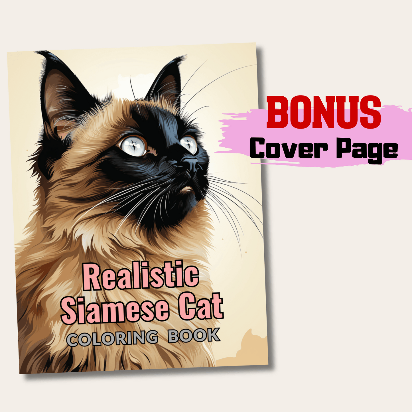 Realistic Siamese Cat Coloring Book, 20 Siamese Cat Grayscale Coloring Pages for Adults and Kids