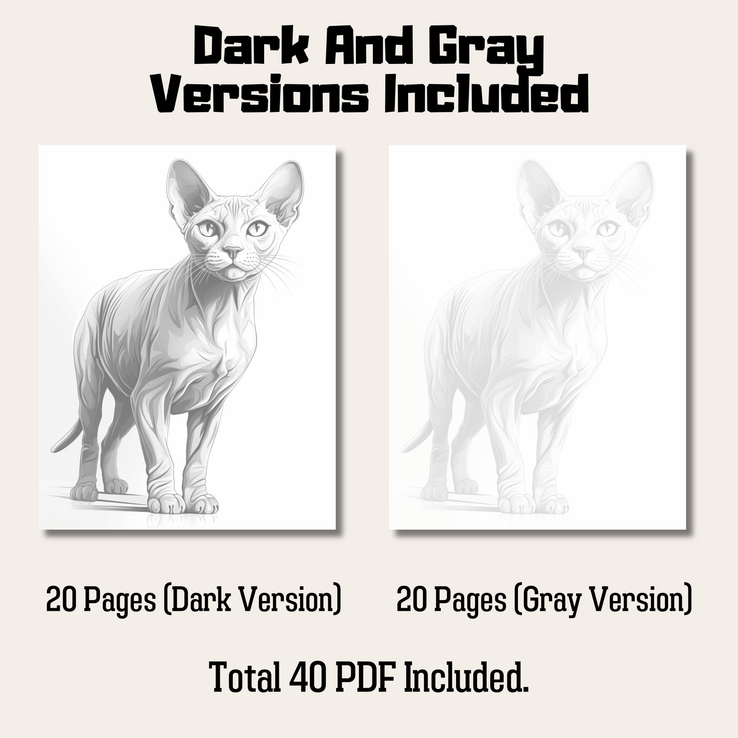 Realistic Sphynx Cat Coloring Book, 20 Sphynx Cat Grayscale Coloring Pages