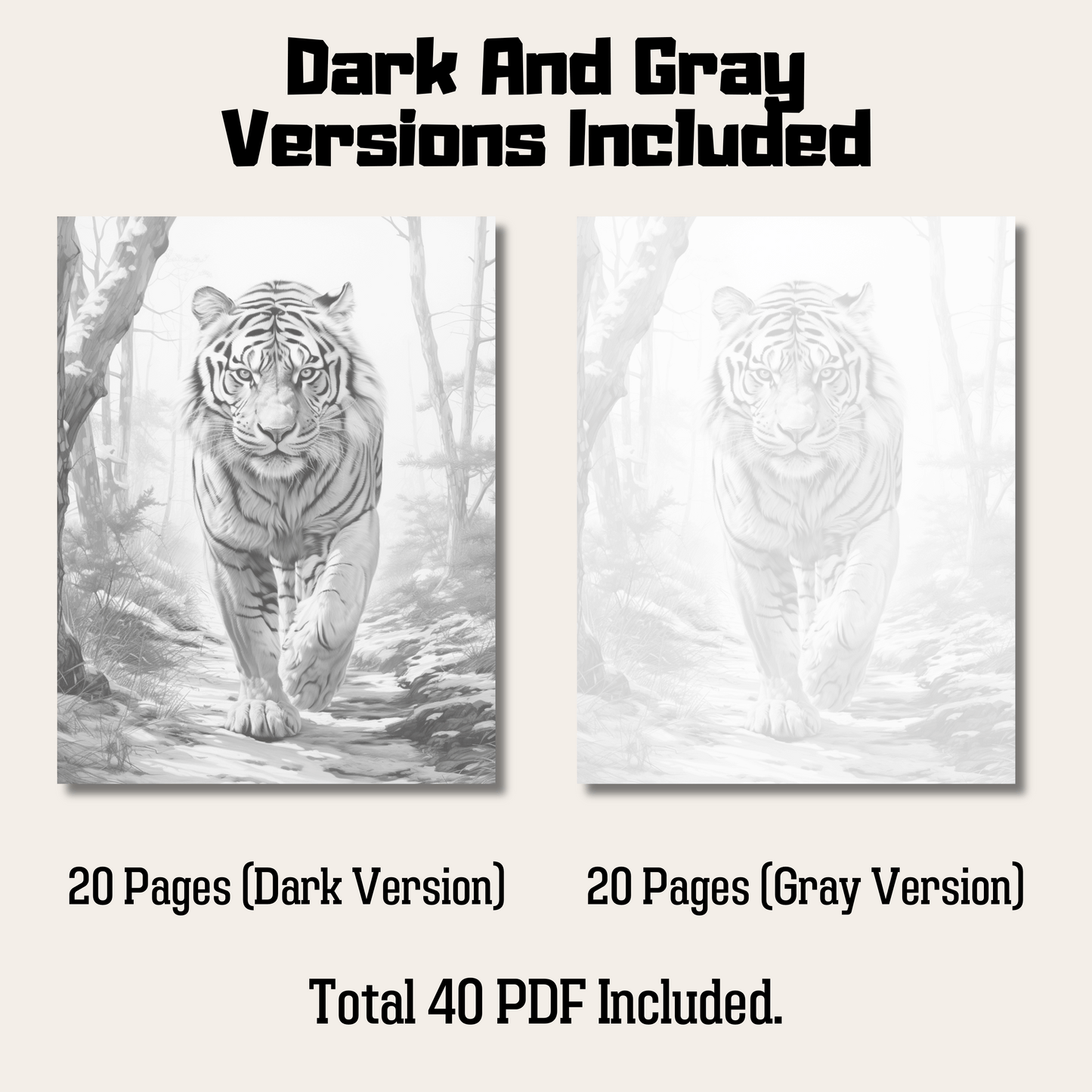 Realistic Tiger Coloring Book 1: Tiger Dark And Gray Versions Demo